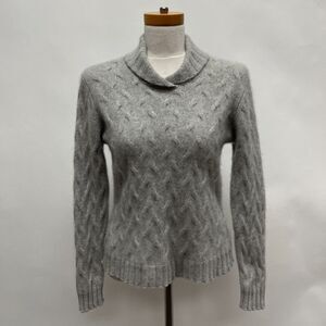 Talbots Sweater Small Medium Large Light Gray 100% Cashmere Collared Long Sleeve